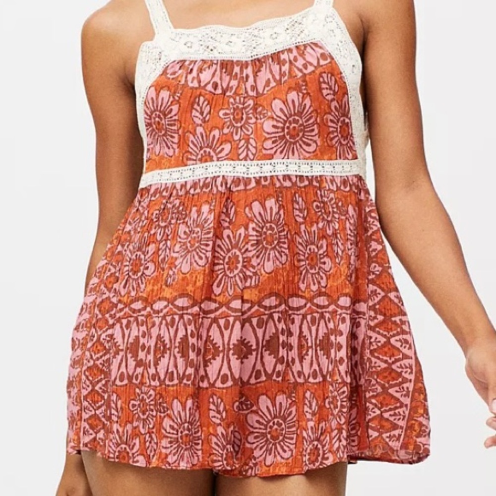 UO Brunching Lace Trim Romper New